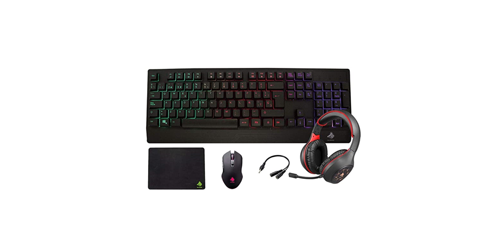 KIT GAMING  EAGLE WARRIOR RHINO 4 IN 1  TECLADO RAINBOW COLOR LETTER BACKLIGHT+ MOUSE + MOUSE PAD+ HEADSET + (KMB302+ MO
