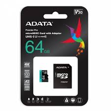 MEMORIA MICRO SDXC 64GB ADATA AUSDX64GUI3V30SA2-RA1 CLASE 10 100 MB/S 80 MB/S PARA CÁMARAS DE TABLERO, CÁMARAS DE ACCIÓN